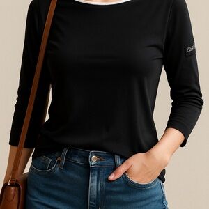Lauren Ralph Lauren Black Boatneck Button-Shoulder Top – Size M